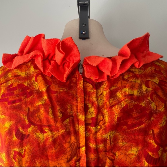 60s Vintage Inga Nielsen Orange Ruffled Sheath Midi Dress Psychedelic Retro Rare - Picture 4 of 9
